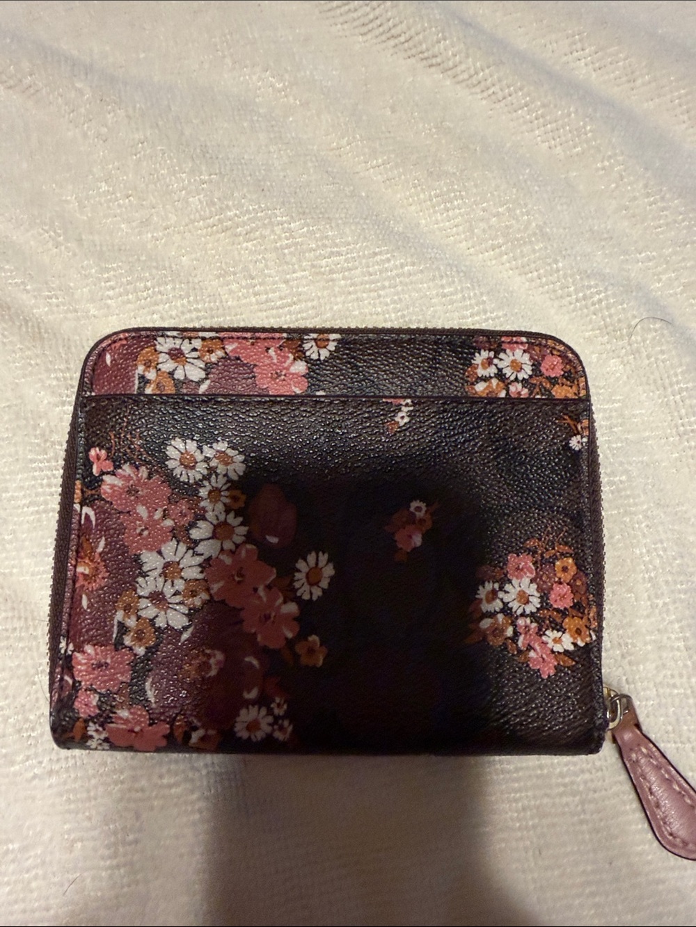 Coach Brown Floral Zip-Around Wallet with Pink and Cream Accents - Picture 2 of 5